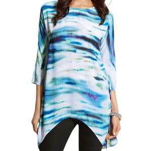 Chico’s Multicolor Sandie Soothing Dreams Watercolor Print Tunic Top Size 1 M